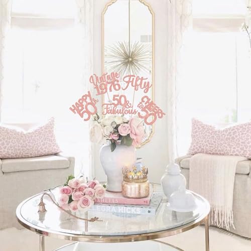 Image of 15 PCS 50th Birthday Centerpiece Sticks Fifty Happy 50 Vintage 1976 Table Flower Centerpieces Sticks Cheers to 50 Fabulous Floral Decorations 50th Birthday Party Centerpieces Supplies Rose Gold