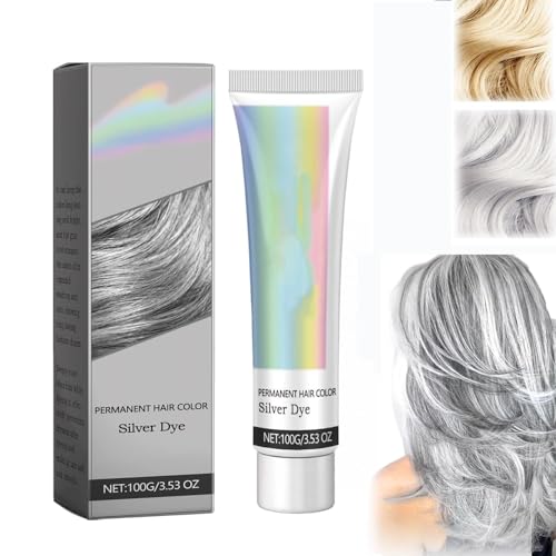Crema para Teñir el Cabello de Gris Plateado, 2 en 1 Extracto de Esencia Natural Tinte de Cabello Plateado, Tinte de Cabello Permanente, Para Diario & Cosplayer & Fiesta (1pcs)