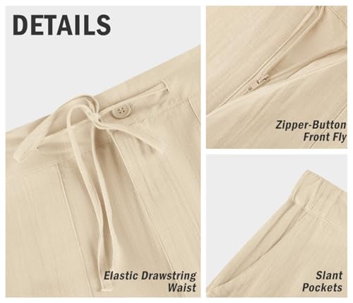 Image of PASLTER Mens Cotton Linen Pants Casual Summer Beach Pants Dress Trousers | Loose Fit, Elastic Drawstring Waist, Lightweight, Straight-Legs, Slacks, Yoga, Work, Vacation, Quick Dry