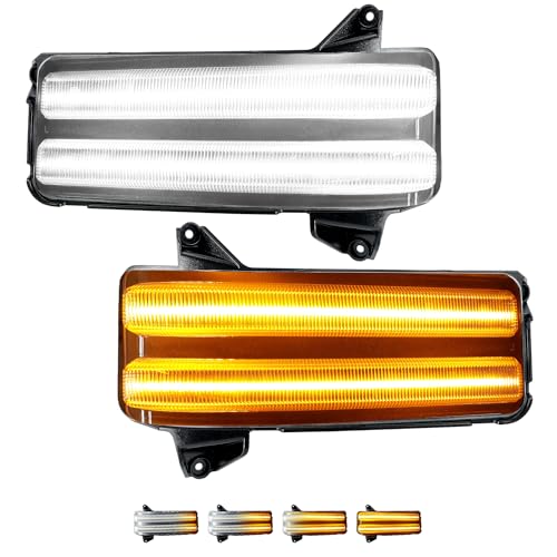 ROCCS Sequential Amber Turn Signal Switchback LED Side Tow Mirror Marker Light White DRL Parking Light fit for 2020 2021 2022 2023 2024 Chevy Silverado/GMC Sierra 2500 3500,Clear Lens