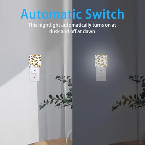Image of Construction Machines Night Light,Tractor Night Lights Plug into Wall Dusk to Dawn Sensor Led Lamp for Women Men,Led Lights for Stairway /Hallway /Bedroom,0.5W