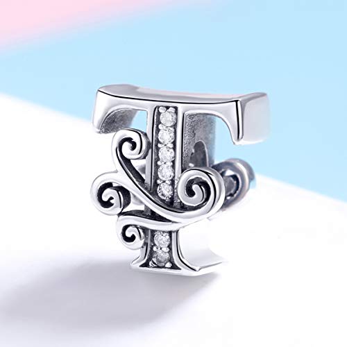 Image of Eternalll Jewellery - Spacer Beads Authentic 925 Sterling Silver Charms Vintage A-Z Letter Alphabet Charms for Bead Bracelets Women Charm Diy Jewelry