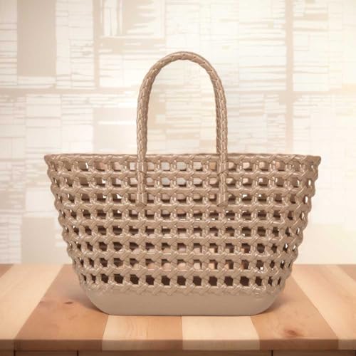Women Mesh Top-Handle Bag Large Capacity Travel Tote Handbag Solid Color Beach Portable HandleStylish Basket Bag Holl3