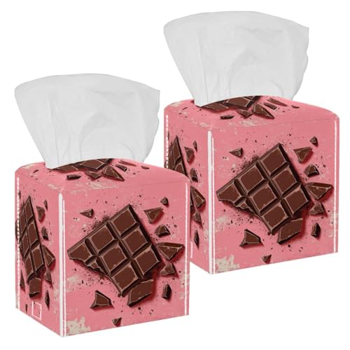 Paquete de 2 soportes para caja de pañuelos de chocolate (1) organizador decorativo de cuero para mesa, baño, coche, oficina