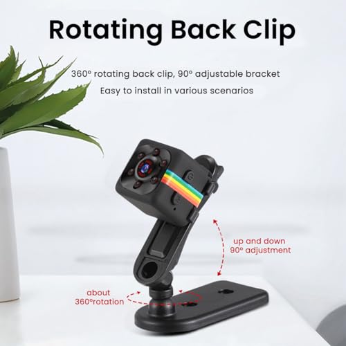 Image of Mini Camera Wireless, 1080P No WiFi Security Camera, Small Cameras with 32GB TF Card, Wide Angle, Night Vision, 360 Rotating Bracket, Clip or Screw in, for Travel / Indoor / Outdoor (Deep Black)