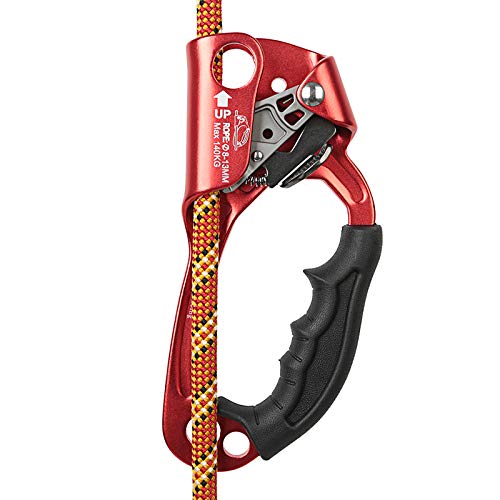 AOKWIT Climbing Ascender, Aviation Light Alloy Rappelling Belay Gear Rock Climbing Tree Arborist SRT Climbing Rope Ascender with Handle Clamp (Right Hand Red)