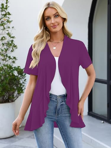 Image of Heymoments Women's Lightweight Open Front Knit Cardigans Short Sleeve Casual Soft Drape Summer Cardigan S-2XL
