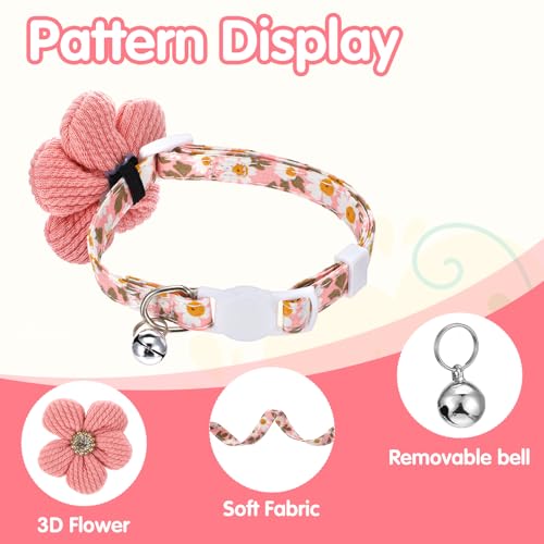 Image of YUXIANLB Dog Kitten Collar Cute Pink Floral Collars with Bell for Daily Walks Parties Birthday Fashionable Adjustable Small Puppy Cat Accessory for Small Pets Soft Comfortable Nylon Collar for Pets