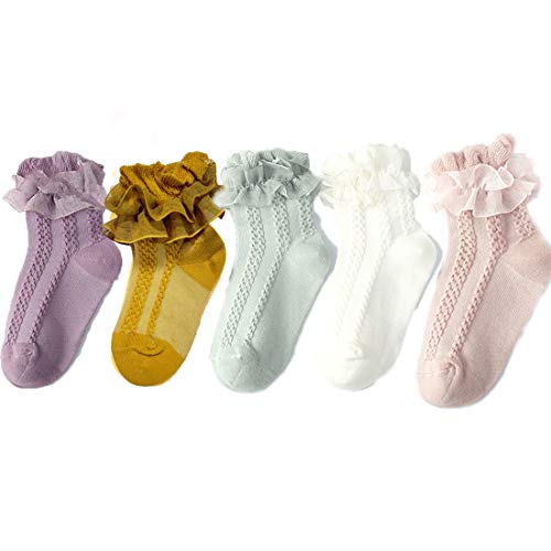 Image of Colorful Childhood Baby-Girls Eyelet Ruffle Lace Socks Toddler Double Lace Dressy Short Socks Newborn/Infants