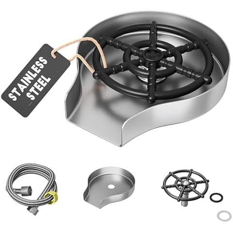 jkxoo Stainless Steel Glass Rinser for Kitchen Sink, Cup Washer for Sink, Kitchen Sink Accessories, Glass Bottle Washer, Faucet Glass Washer Cleaner Attachment Accessory for Bar Sink, Brush Nickel Cover