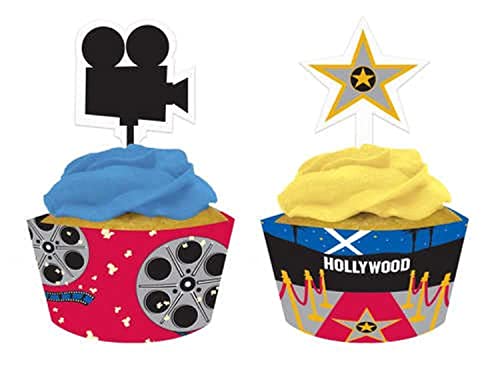 12-Count Cupcake Pick Decorations and Baking Cup Wrappers, Reel Hollywood
