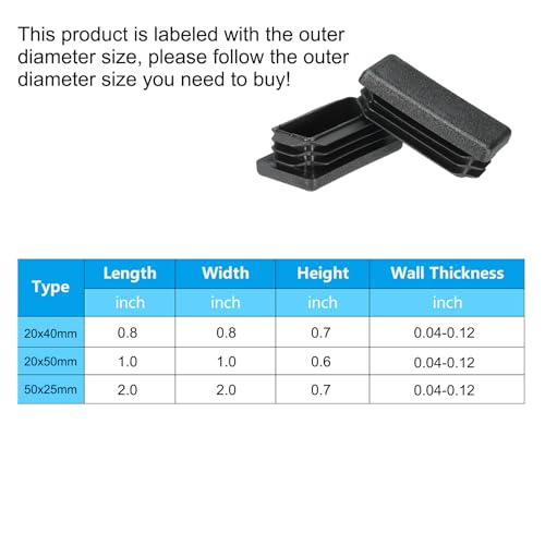 Image of PATIKIL Rectangle Plastic Hole Plugs 1x0.6inch, 10 Pack Tubing Insert End Cap for Rectangle Metal Tubing Furniture Chair Leg Fence Post Pipe, Black
