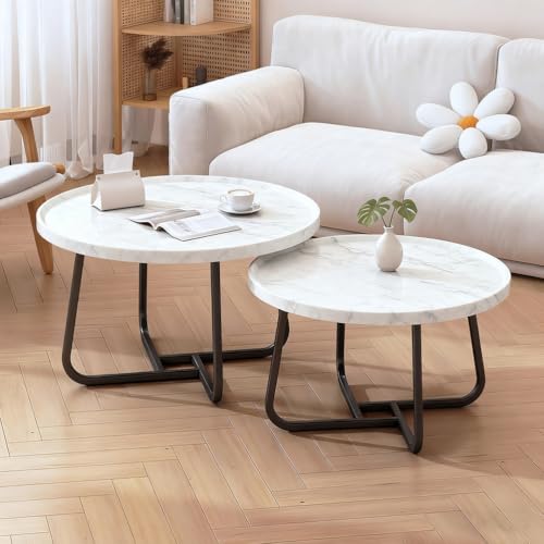 Juego de mesa auxiliar con almacenamiento, mesas anidables con vidrio templado y losa de roca, mesa auxiliar apilable con marco de metal y ruedas para sala de estar y oficina