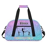 Personalized Gymnastics Duffel, Pink Blue Glitters Dance Ballet Bag, Customized Name Travel Duffle with Name Overnight Weekender Perform Activity Bag