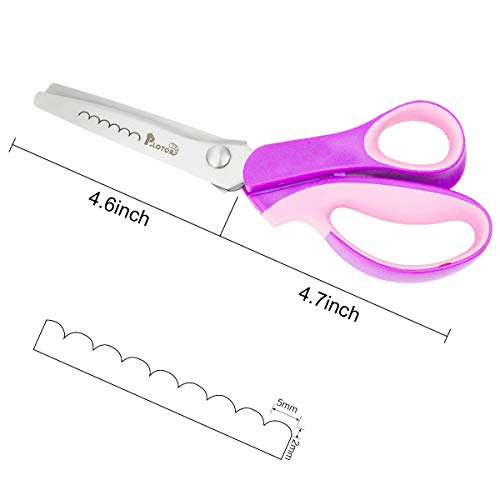 Scalloped Pinking Shears, P.LOTOR 9.3 Inches Stainless Steel Handled Professional Dressmaking Sewing Scissors Zig Zag Fabric Craft Scissors (Scalloped)