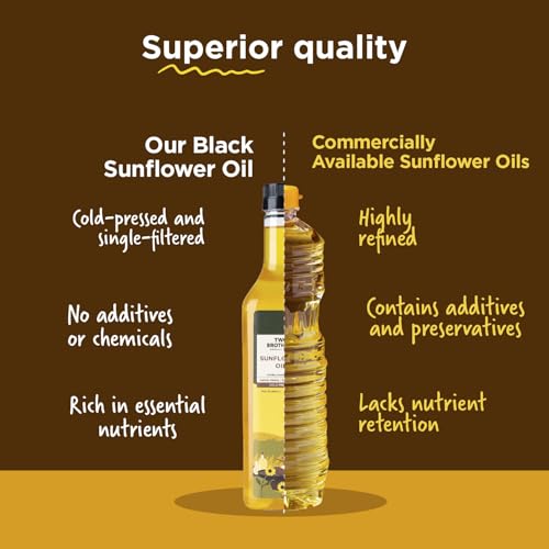 Image of Two Brothers Organic Farms India's Only Certified Glyphosate Free Sunflower Oil I Cold-Pressed (1L) | Rich in Omega-6 & Natural Antioxidants | Pure, Single-Filtered | Ideal for Frying, Sauteing & Tadka