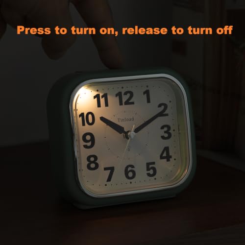 Image of Tinload 4.3 inch No Ticking Analog Alarm Clock,Silent Readable for Seniors,Easy to Set,Gradual Rise Alarm,Big Numbers,On /Off Switch on Side,Gentle Wake,Snooze,Lighted on Demand,Battery Operated,Green