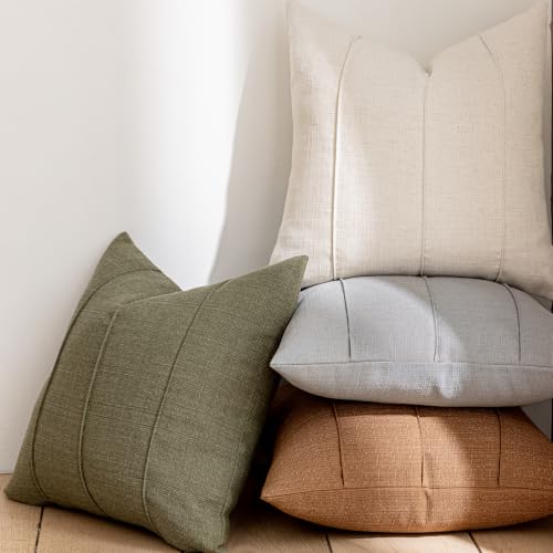 Hckot Striped Pillow Covers 18x18 Decorative Linen Throws Pillows Beige by Hckot - Used condition - Image 4