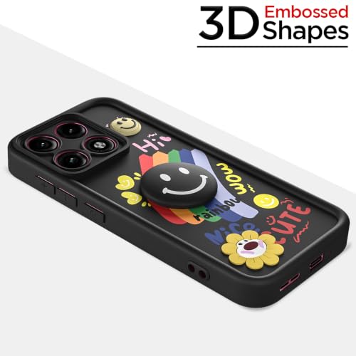 Image of Pikkme Back Cover for Motorola Moto Edge 70 Pro 5G | Soft Silicone| Cute Rainbow Smile & 3D Cartoon Flower Design | Shockproof Raised Camera Protection Bumper Case (Black)