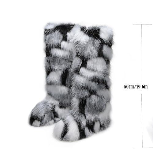 Knee High Fur Boots for Women Faux Fur Boots, Fluffy Round Toe, Winter Cosy Plush Warm Outdoor Snow Boots2