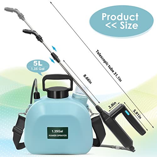 Battery Powered Sprayer 1.35Gallon, Upgrade Electric Sprayer With 3 Mist Nozzles, Usb Rechargeable Handle And Retractable Wand, Garden Sprayer With Adjustable Shoulder Strap For Lawn,Garden,Cleaning #TOP5