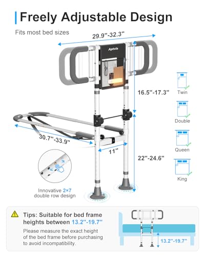 Bed Rails for Elderly Adults Safety - ASTM Compliant, 350 lb Heavy Duty Foldable Bed Assist Rail for Seniors, Adjustable Bed Cane with Non Slip Handle, Light & Pouch, Fits Twin Full Queen King Grey - Image 3