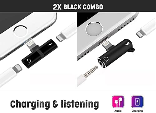 SBO Headphone Jack Adapter for iPhone 7/8/Plus/X/Xs/Max /11 Pro | (2in1) 3.5mm + Regular iPhone jack. Audio Splitter Aux Adapter Charger [Earphone Splitter Jack Adapter] 2Pack Combo