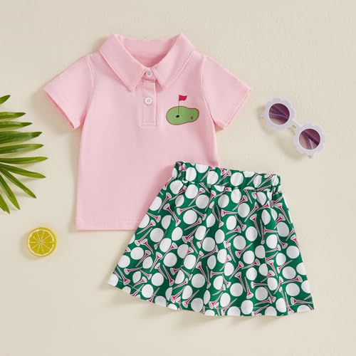 FIOMVA Toddler Baby Girl Golf Outfits - Lapel Shirt & Skirt Set - Hole in One Birthday Clothing2
