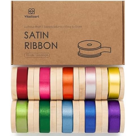 Vitalizart Ribbon for Crafts Satin 3/8 Inch Ribbon for Gift Wrapping Assorted Rainbow Fabric Silk Ribbon for Hair Bouquet Wedding Balloon 30 Yards Cover