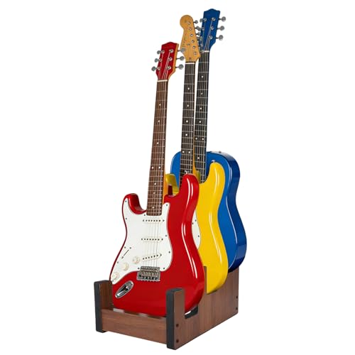 Wenceda 3 Holders Wooden Guitar Stand,Freestanding Multiple Guitar Rack for Home,Space-Saving Floor Guitar Rack