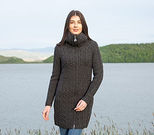 Image of SAOL Irish Cardigan for Women with Pockets Made of 100% Merino Wool Ireland Long Coat