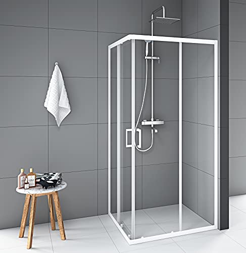 Duschkabine Marwell Factory Square 90 x 90 x 200 cm Dusche Eckig Glasdusche matt weiß
