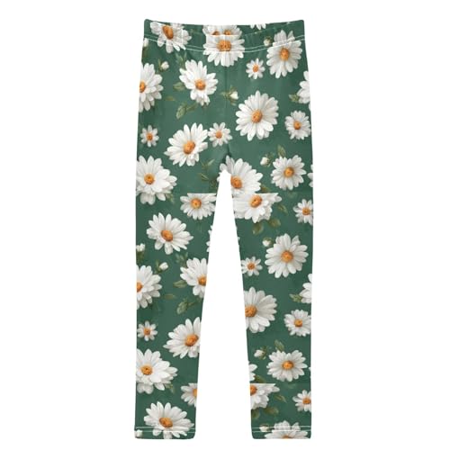 Summer Cute White Daisy Flowers Girls Leggings Kids Yoga Pants Dance Active Tights 4T