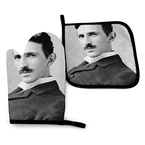 lymknumb Juego de Guantes y agarraderas para Horno, Retrato de Nikola Tesla, Cocina Resistente al Calor y Lavable, asado y Barbacoa Decorativa