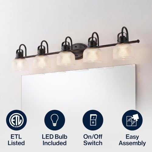 Image of JONATHAN Y Virginia 42.75 inch Black 5-Light Modern Farmhouse Vanity Light