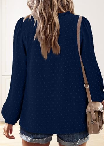 BETTE BOUTIK Women Boho Long Sleeve Shirts Dressy Casual V Neck Fall Fashion Tops Swiss Dot Flowy Blouses