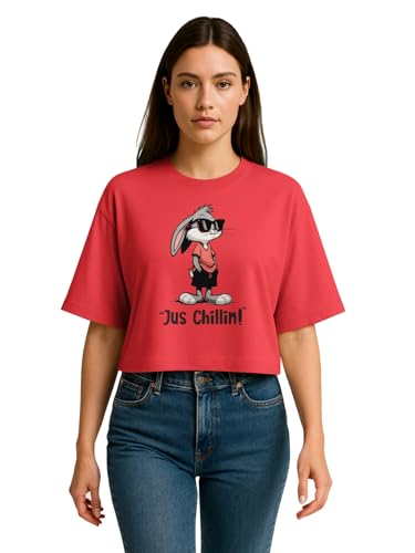 Image of HELLCAT Beige Printed Loose Fit Crew-Neck Crop T-Shirt for Women