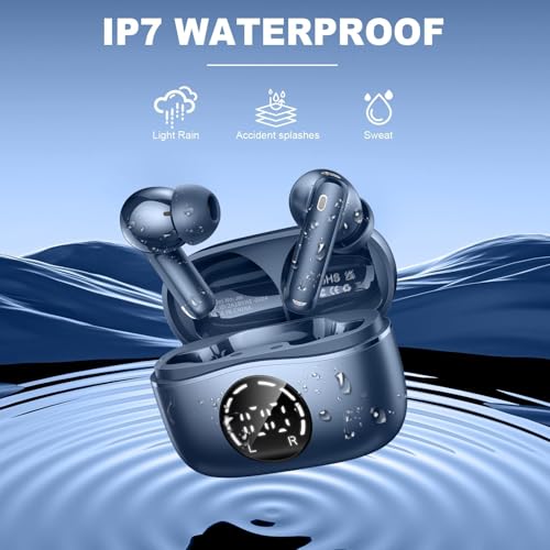 Image of Wireless Earbuds, 2025 Bluetooth 5.4 Headphones NEW Ear Buds 40H Bass Stereo in-Ear Earphones ENC Noise Cancelling Earbuds with 4 HD Mic, USB-C LED Display IP7 Waterproof Sport Headset for Android iOS