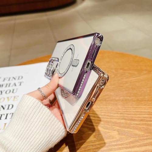 Image of for Samsung Galaxy Glitter Case,Luxury Bling Rhinestone Diamond Plated Bumper Case,MagSafe, Sparkle Camera Lens Protection Clear Back Cover (Silver, for Samsung Galaxy A55 5G)