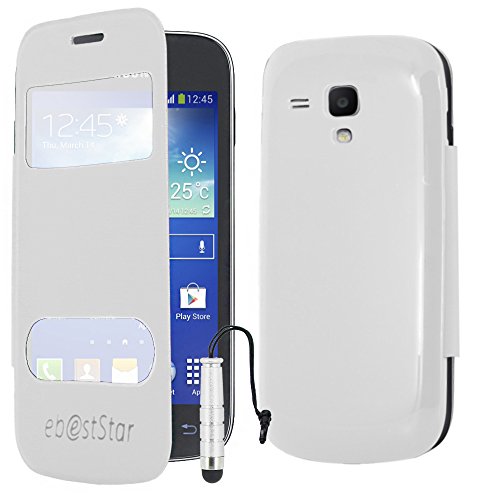 ebestStar - Coque Compatible avec Samsung Galaxy Trend S7560, S Duos S7562 Etui Housse PU Cuir Portefeuille Fenêtre Type View + Mini Stylet, Blanc [Appareil: 121.5 x...
