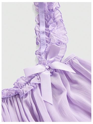 Image of MakeMeChic Women's 2 Piece Lingerie Mesh Cute Valentine Pajama Set Ruffle Bow See Through Vintage Nightgown Sleepwear