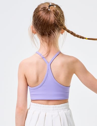 IFNOW Girls Sports Bra Y Back Spaghetti Strap Training Bra Padded Yoga Crop Top for Teens Kids 5-14 Years Purple — view 2