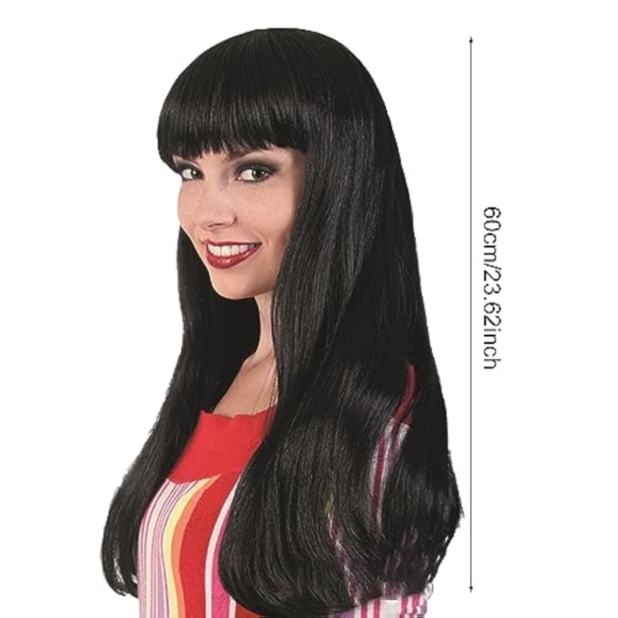 Synthetic Straight Hair Wig with Front Bangs, Black