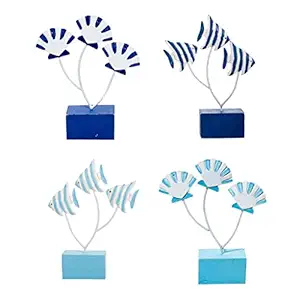 MHT Mediterranean Style Wood Fish Scallop Household Ornament Dark Blue Shell