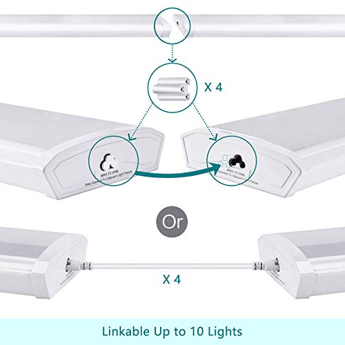 AntLux Linkable 4 Foot LED Wraparound Shop Light Flush Mount Garage Lights, 40W 4400 Lumens, 4000K, 4FT LED Wrap Lights, Linear Puff Ceiling Lighting Fixture, Fluorescent Tube Replacement, 4 Pack - Thumbnail 2