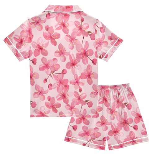 Pink Cherry Blossoms Pajamas Set Summer Button Down Sleepwear Pjs Sets Comfy Loungewear2