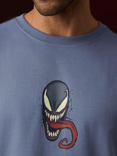 Image of The Souled Store Official Marvel: Spider x Venom Oversized T-Shirt for Men Boys Cotton Casual Half Sleeves Baggy Loose Fit Drop Shoulder Round Neck Black