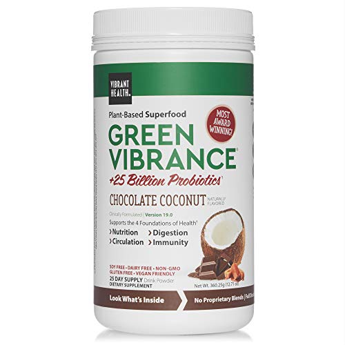 Vibrant Health, Green Vibrance, Plant-Based Superfood Powder, Vegan Friendly, Chocolate Coconut, 25 Servings