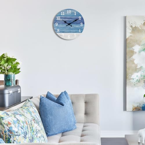 Foxtop Wall Clock 12 Inch, Rustic Wall Clocks Beach Themed Battery Operated Silent Non Ticking Round Coastal Wooden Clock Decorative For Living Room Kitchen Bedroom thumb #7