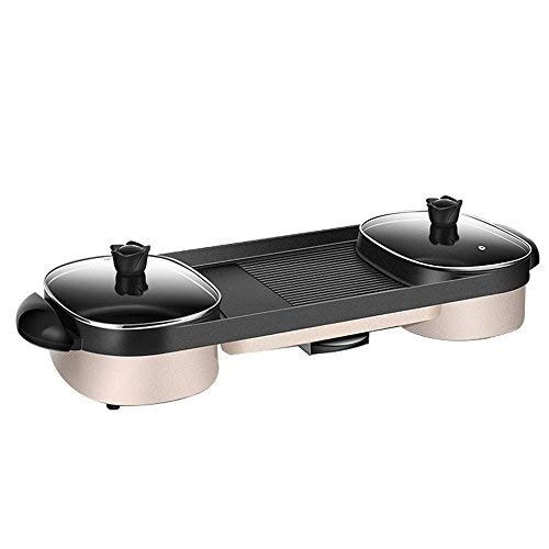 TLMYDD Multi-function Electric Oven, Household Double-pot Electric Oven, Electric Baking Pan, Iron Plate Barbecue Machine, Two-in-one Combination, Electric barbecue (Color : Gold)